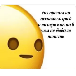 🙂 хах пропал на несколько дней и теперь как ни в чем не бывало пишешь emoji, text, russian, funny telegram sticker