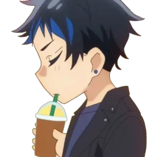 🙂 Anime, Ragazzo, Bere, Cartone animato, Casual, Carino, Bevanda telegram sticker