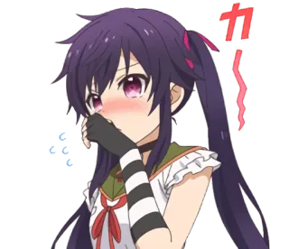 😢 カ animé, fille, cheveux violets, gênée, rougissant, kawaii, japonais telegram sticker