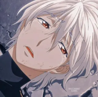 🎴 anime, manga, sad, emotional, white hair, red eyes telegram sticker