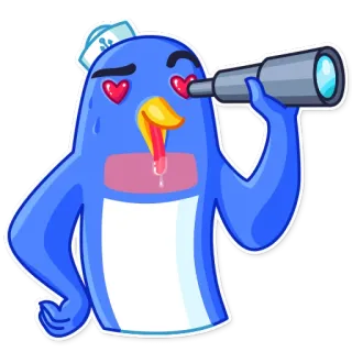 😍 企鹅, 卡通, 动物, 水手, 爱, 望远镜, 可爱, 角色 telegram sticker