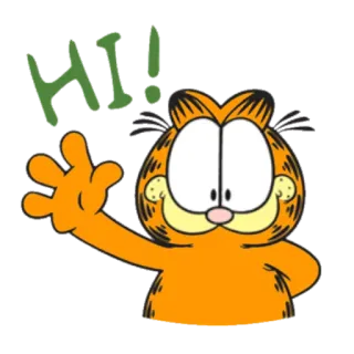 ✋ Garfield HI! cat, cartoon, orange, greeting, hi whatsapp sticker