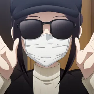 🎭 Anime, Ragazza, Occhiali da sole, Maschera, Segno di pace, Gesto offensivo telegram sticker