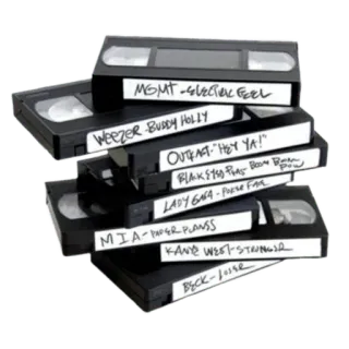 🎧 MGMT-ELECTRIC FEEL
Weezer -BUSDY HOLLY
OUTFAST HEY YA!"
BLAKSYSD PHAS BOOM B
LADY GA64-Purse FAL
MIA-PAPER PLANSS
KANYE WEST-STRUNGSR
BECK-Josse música, VHS, retro, cinta, bandas telegram sticker