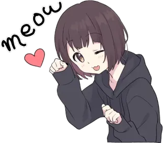 ❤️ meow кот, милый, девушка, сердце, животное, каваий telegram sticker