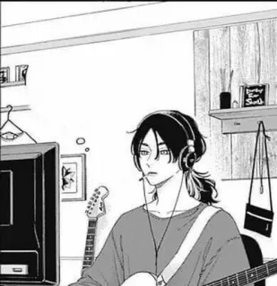 🥀 Manga, Guitare, Musique, Casque, Portrait, Personnage telegram sticker