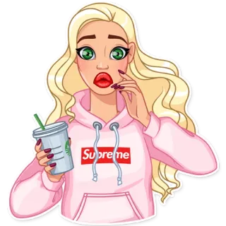 😨 Supreme девушка, блондинка, толстовка, Starbucks, стакан, красные губы telegram sticker
