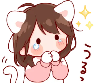 🎭 うるっ Anime, Kawaii, Gadis kucing, Imut, Menangis, Berkilau telegram sticker