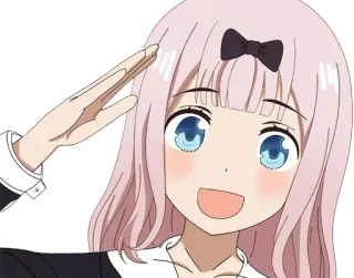👍 Chika Fujiwara Kaguya-sama: Love Is War Anime, Chika Fujiwara, Kaguya-sama, Saluto, Kawaii, Fiocco, Ragazza, Capelli rosa whatsapp sticker