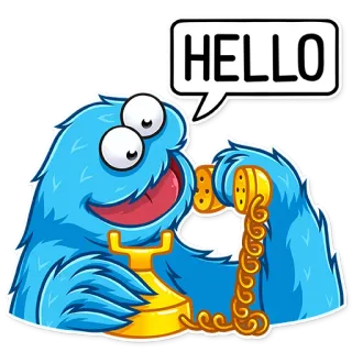 👋 HELLO Monster, Telefon, Hallo, Kommunikation, Cartoon telegram sticker