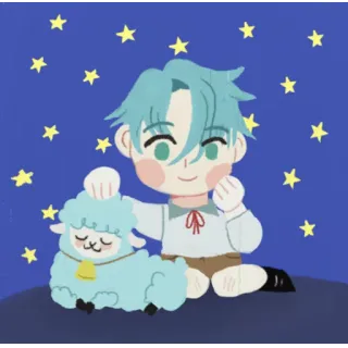 ✨ Anime, Cartone animato, Personaggio, Ragazzo, Pecora, Stelle, Carino telegram sticker