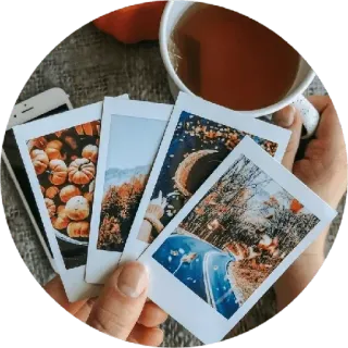 ☕️ Polaroid, photos, boisson, smartphone, main, automne telegram sticker