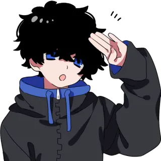 😮 !! Anime, Con trai, Hoạt hình, Xanh dương, Áo khoác, Chào telegram sticker
