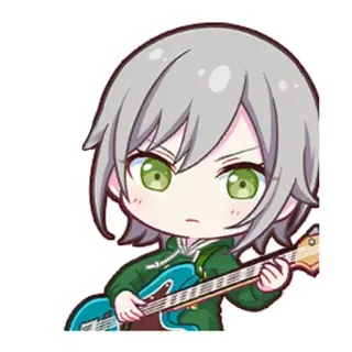 🎤 Anime, Chibi, Gitarre, grüne Augen, graue Haare, Musik telegram sticker