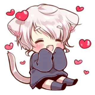 🥰 Anime, Kucing, Hati, Lucu, Chibi, Kawaii telegram sticker