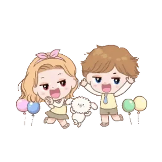 👩‍❤️‍👨 Мультфильм, Милый, Собака, Пара, Шарики telegram sticker