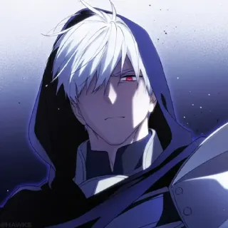 🖤 Animé, Fantaisie, Personnage à capuche, yeux rouges, armure, personnage masculin, illustration telegram sticker