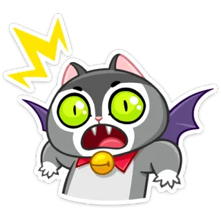 😬 Katze, Cartoon, Vampir, Halloween, Monster, Sticker, Fledermausflügel, geschockt telegram sticker