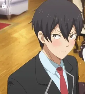 😁 anime, boy, blush, suit, red tie, serious whatsapp sticker