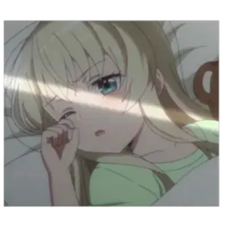 😴 Anime Mädchen, Kawaii, liegend, blonde Haare, blaue Augen telegram sticker