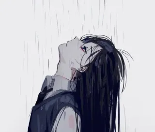 😣 Anime, Lluvia, Triste, Llorando, Chica, Personaje telegram sticker