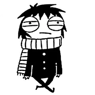 😐 Desenho animado, Personagem, Cachecol, Preto e branco, Simples, Fofo, Esboço whatsapp sticker