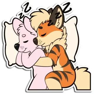 💤 furry, anthropomorphic, sleeping, cuddling, hugging, cute, cartoon, fox, animals, bedtime telegram sticker
