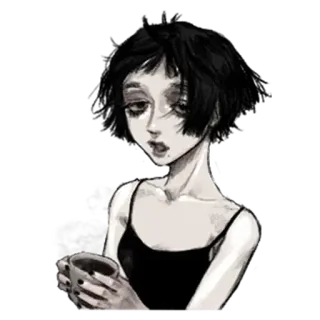 ☕ ragazza, emo, tazza, nero, bianco, schizzo telegram sticker