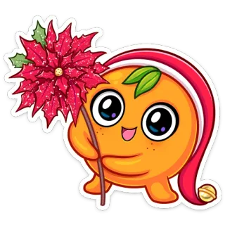 🌺 orange, dessin animé, mignon, noël, fêtes, poinsettia, hiver, festif telegram sticker