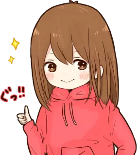 👍 グッ!! Anime, Fille, Mignon, Kawaii, Sweat à capuche, Pouce levé, Dessin animé, Autocollant telegram sticker