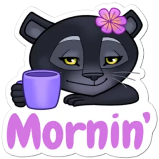 💢 Mornin' kucing, ungu, pagi, kopi, bunga, lucu telegram sticker