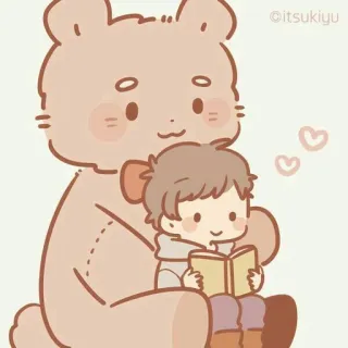 🐻 oso, niño, leyendo, libro, lindo, kawaii, corazón telegram sticker