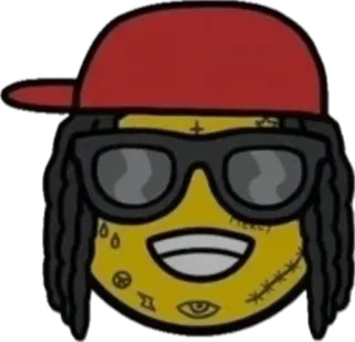 😁 emoji, sticker, cartoon, yellow, character, glasses, hat telegram sticker