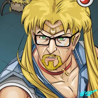 🌕 fanart, Sailor Moon, homme, blond, lunettes, moustache, bouc telegram sticker
