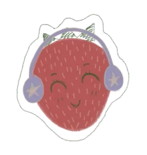 🌟 aardbei, koptelefoon, fruit, cartoon, sticker, schattig, blij whatsapp sticker