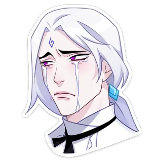 😭 อนิเมะ, ร้องไห้, เศร้า, น้ำตา, ผู้ชาย, ผมขาว, ตัวละคร telegram sticker