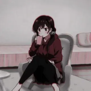 ⛓ Ragazza anime, Anime, Seduta, Sedia, Bevendo, Caffè, Carina telegram sticker