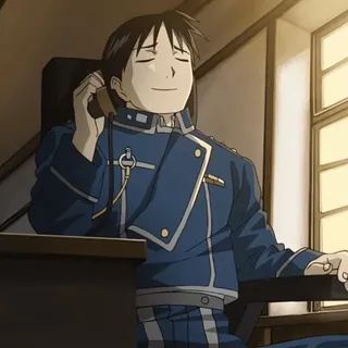 💙 Roy Mustang Fullmetal Alchemist Roy Mustang, Fullmetal Alchemist, Anime, Phone Call, Office, Smiling, Military Uniform, Animation telegram sticker