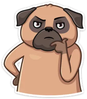 🤔 pug, dog, thinking, cartoon, animal, cute, pet telegram sticker