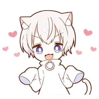 🥰 Katze, Anime, Kawaii, Süß, Liebe, Herz, Weiß, Digitale Kunst whatsapp sticker