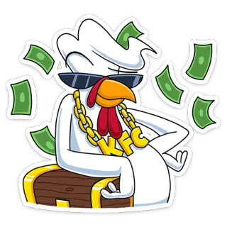 💰 chicken, money, wealth, treasure chest, sunglasses, gold chain, cartoon, sticker telegram sticker