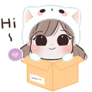 😃 Hi ! ragazza, cartone animato, kawaii, carino, scatola, ciao, saluto whatsapp sticker