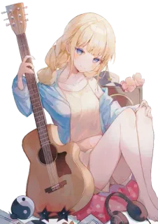 😍 Dziewczyna anime, Gitara, Muzyka, Słodkie, Blond włosy, Niebieskie oczy whatsapp sticker