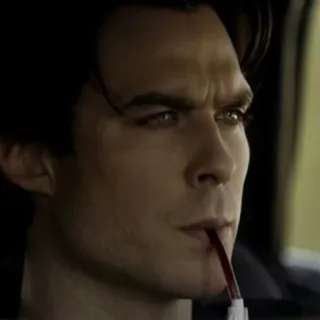 🤒 Damon Salvatore The Vampire Diaries вампир, пьет, кровь, портрет, сериал, актер telegram sticker
