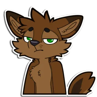 😑 furry, wolf, anthropomorphic, bored, tired, brown, green eyes, cartoon telegram sticker