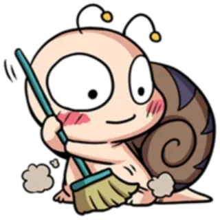 😌 หอยทาก, การ์ตูน, ทำความสะอาด, ไม้กวาด, น่ารัก, มานุษยรูปนิยม telegram sticker