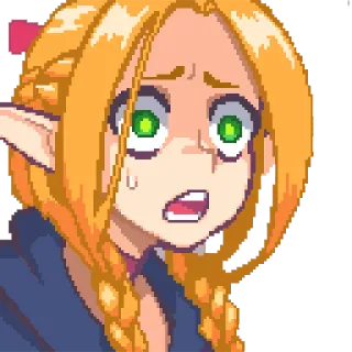 😱 Эльф, Аниме, Мультфильм, Обеспокоен, Удивлен, Пиксель арт telegram sticker