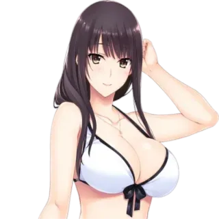 👙 anime, girl, swimsuit, busty, brunette whatsapp sticker