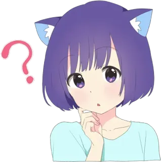 ❓ anime, fofo, orelhas de gato, ponto de interrogação, pensando, curioso, garota, cabelo roxo telegram sticker