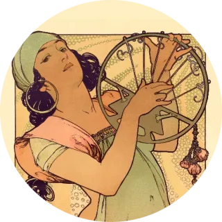 🌺 Frau, Jugendstil, Mucha-Stil, Wahrsagerin, Vintage, Illustration, Rad telegram sticker